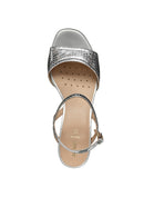 Geox Women Silver New Eraklia 50 Ankle Buckle Thick Heeled Metallic Leather Sandal | Derimod Geox Women Silver New Eraklia 50 Ankle Buckle Thick Heeled Metallic Leather Sandal | Derimod