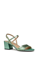 Geox Women Green New Eraklia 50 Ankle Buckle Thick Heeled Metallic Leather Sandal | Derimod Geox Women Green New Eraklia 50 Ankle Buckle Thick Heeled Metallic Leather Sandal | Derimod