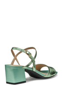 Geox Women Green New Eraklia 50 Ankle Buckle Thick Heeled Metallic Leather Sandal | Derimod Geox Women Green New Eraklia 50 Ankle Buckle Thick Heeled Metallic Leather Sandal | Derimod