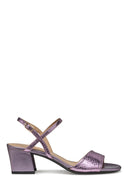 Geox Women Lilac New Eraklia 50 Ankle Buckle Thick Heel Metallic Leather Sandal | Derimod Geox Women Lilac New Eraklia 50 Ankle Buckle Thick Heel Metallic Leather Sandal | Derimod