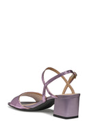 Geox Women Lilac New Eraklia 50 Ankle Buckle Thick Heel Metallic Leather Sandal | Derimod Geox Women Lilac New Eraklia 50 Ankle Buckle Thick Heel Metallic Leather Sandal | Derimod