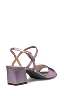Geox Women Lilac New Eraklia 50 Ankle Buckle Thick Heel Metallic Leather Sandal | Derimod Geox Women Lilac New Eraklia 50 Ankle Buckle Thick Heel Metallic Leather Sandal | Derimod