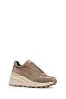 Geox Women Mink D Spherica Ec13 A - Nappa+Sued Lace-Up Wedge Heel Leather Sport Sneaker | Derimod Geox Women Mink D Spherica Ec13 A - Nappa+Sued Lace-Up Wedge Heel Leather Sport Sneaker | Derimod