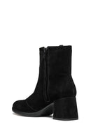 Geox Woman Black Zippered Chunky Heel Leather Boat | Derimod Geox Woman Black Zippered Chunky Heel Leather Boat | Derimod