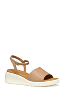 Geox Women Beige Meliconia Wedge Heel Leather Sandal | Derimod Geox Women Beige Meliconia Wedge Heel Leather Sandal | Derimod