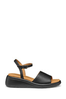 Geox Women Black Meliconia Wedge Heel Leather Sandal | Derimod Geox Women Black Meliconia Wedge Heel Leather Sandal | Derimod