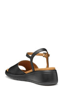 Geox Women Black Meliconia Wedge Heel Leather Sandal | Derimod Geox Women Black Meliconia Wedge Heel Leather Sandal | Derimod