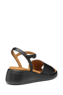 Geox Women Black Meliconia Wedge Heel Leather Sandal | Derimod Geox Women Black Meliconia Wedge Heel Leather Sandal | Derimod