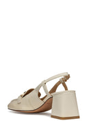 Geox Women Beige Coronilla Open Back Thick Heeled Leather Shoe | Derimod Geox Women Beige Coronilla Open Back Thick Heeled Leather Shoe | Derimod