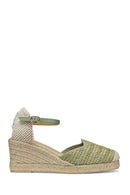Geox Women Green Gelsa Low Ankle Buckle Wedge Heel Braided Leather Espadrille | Derimod Geox Women Green Gelsa Low Ankle Buckle Wedge Heel Braided Leather Espadrille | Derimod