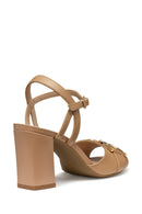 Geox Women Beige D New Eraklia 80 Ankle Buckle Thick Heel Leather Sandal | Derimod Geox Women Beige D New Eraklia 80 Ankle Buckle Thick Heel Leather Sandal | Derimod