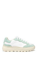 Geox Women White Spherica Ec4.1 Lace-Up Thick-Soled Leather Sneaker | Derimod Geox Women White Spherica Ec4.1 Lace-Up Thick-Soled Leather Sneaker | Derimod