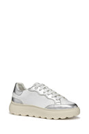 Geox Women White Spherica Ec4.1 Lace-Up Thick-Soled Leather Sneaker | Derimod Geox Women White Spherica Ec4.1 Lace-Up Thick-Soled Leather Sneaker | Derimod