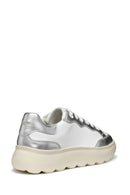 Geox Women White Spherica Ec4.1 Lace-Up Thick-Soled Leather Sneaker | Derimod Geox Women White Spherica Ec4.1 Lace-Up Thick-Soled Leather Sneaker | Derimod