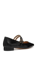 Geox Women Black Giselda15 Double Buckle Leather Ballet Flat | Derimod Geox Women Black Giselda15 Double Buckle Leather Ballet Flat | Derimod