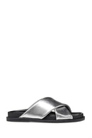 Geox Women Silver Adelash Metallic Leather Slippers | Derimod Geox Women Silver Adelash Metallic Leather Slippers | Derimod