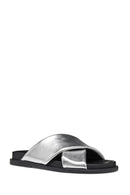 Geox Women Silver Adelash Metallic Leather Slippers | Derimod Geox Women Silver Adelash Metallic Leather Slippers | Derimod