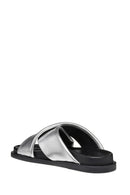 Geox Women Silver Adelash Metallic Leather Slippers | Derimod Geox Women Silver Adelash Metallic Leather Slippers | Derimod