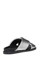 Geox Women Silver Adelash Metallic Leather Slippers | Derimod Geox Women Silver Adelash Metallic Leather Slippers | Derimod