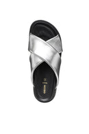 Geox Women Silver Adelash Metallic Leather Slippers | Derimod Geox Women Silver Adelash Metallic Leather Slippers | Derimod