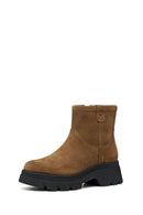 Geox Women Tan D Pluette Zippered Thick Sole Suede Leather Boots | Derimod Geox Women Tan D Pluette Zippered Thick Sole Suede Leather Boots | Derimod