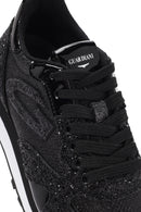 Alberto Guardiani Women's Black Wen Thick-Soled Lace-Up Glittery Leather Sneakers | Derimod Alberto Guardiani Women's Black Wen Thick-Soled Lace-Up Glittery Leather Sneakers | Derimod
