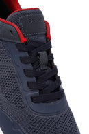 Geox Men Navy Blue Thick-Soled Lace-Up Fabric Sneaker | Derimod Geox Men Navy Blue Thick-Soled Lace-Up Fabric Sneaker | Derimod