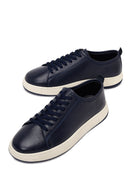 Erkek Lacivert Bağcıklı Kalın Tabanlı Deri Sneaker | Derimod Erkek Lacivert Bağcıklı Kalın Tabanlı Deri Sneaker | Derimod