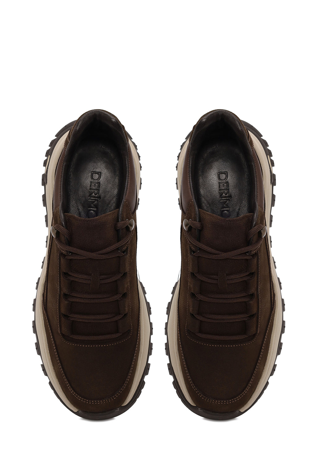Erkek Kahverengi Bağcıklı Kalın Tabanlı Nubuk Deri Casual Sneaker