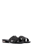 Women's Black Stone Slippers | Derimod Women's Black Stone Slippers | Derimod