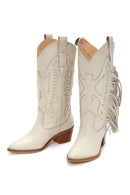 Women's Cream Thick Heeled Leather Cowboy Boots | Derimod Women's Cream Thick Heeled Leather Cowboy Boots | Derimod