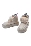 Women's Grey Thick-Soled Fur-Lined Leather Boots | Derimod Women's Grey Thick-Soled Fur-Lined Leather Boots | Derimod