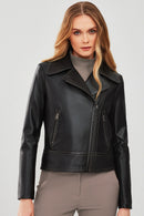 Rapsodi Women's Black Leather Jacket | Derimod Rapsodi Women's Black Leather Jacket | Derimod