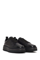 Male Black Lace-Up Thick-Soled Leather Sneaker | Derimod Male Black Lace-Up Thick-Soled Leather Sneaker | Derimod