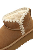 Woman Camel Suede Teddy Boots | Derimod Woman Camel Suede Teddy Boots | Derimod