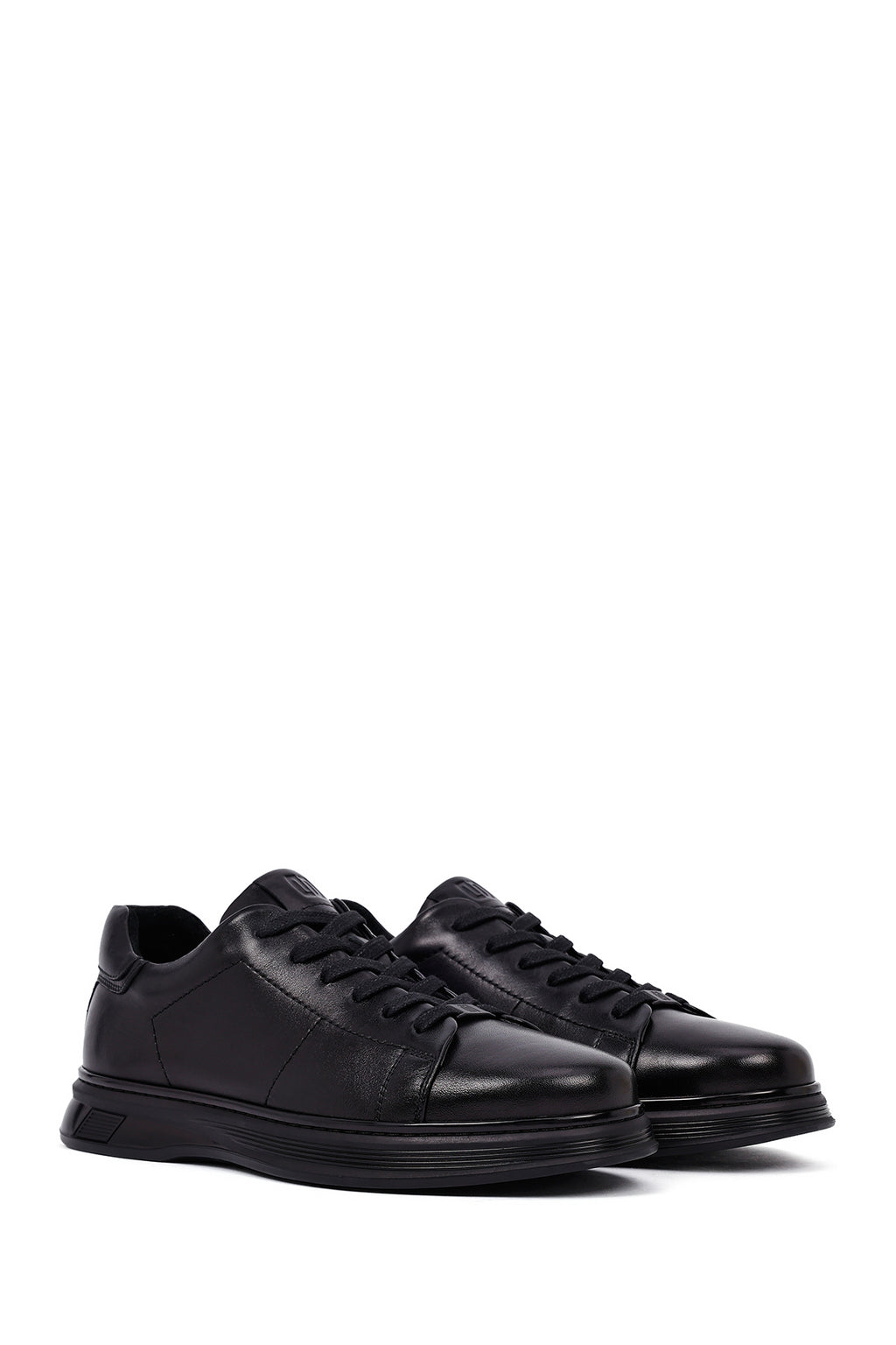 Erkek Siyah Bağcıklı Deri Casual Sneaker
