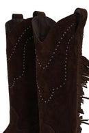Woman Brown Tassel Chunky-Heeled Suede Leather Cowboy Boots | Derimod Woman Brown Tassel Chunky-Heeled Suede Leather Cowboy Boots | Derimod