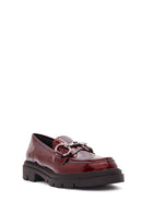 Woman Burgundy Buckle-Detailed Patent Leather Leather Masculine Loafer | Derimod Woman Burgundy Buckle-Detailed Patent Leather Leather Masculine Loafer | Derimod