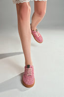 Kadın Pembe Bağcıklı Süet Deri Sneaker | Derimod Kadın Pembe Bağcıklı Süet Deri Sneaker | Derimod