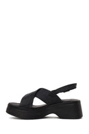Woman Black Thick-Soled Leather Sandal | Derimod Woman Black Thick-Soled Leather Sandal | Derimod