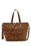 Woman Tan Long-Strap Suede Shoulder Bag | Derimod Woman Tan Long-Strap Suede Shoulder Bag | Derimod