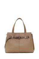 Woman Dark Beige Long-Strap Patterned Shoulder Bag | Derimod Woman Dark Beige Long-Strap Patterned Shoulder Bag | Derimod