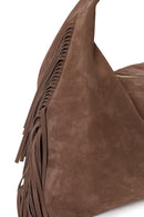 Woman Mink Tassel Suede Shoulder Bag | Derimod Woman Mink Tassel Suede Shoulder Bag | Derimod