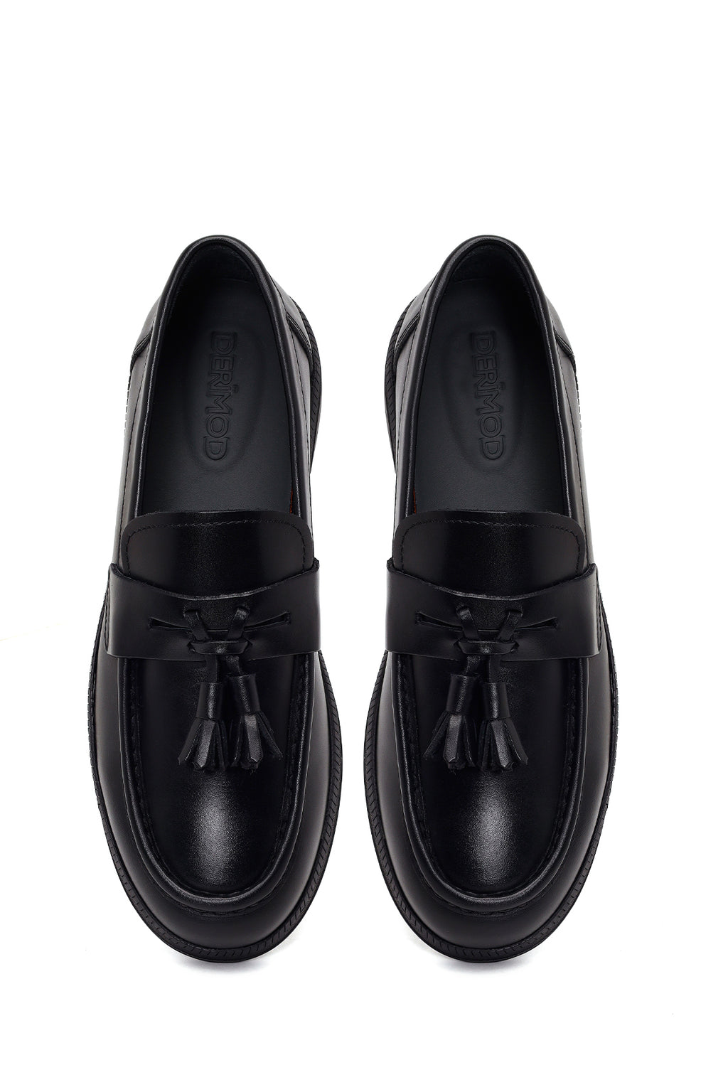 Erkek Siyah Püsküllü Deri Casual Loafer