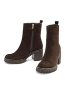 Woman Brown Zippered Suede Heels Leather Boat | Derimod Woman Brown Zippered Suede Heels Leather Boat | Derimod