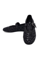 Woman Black Leopard Pattern Buckled Suede Leather Babet | Derimod Woman Black Leopard Pattern Buckled Suede Leather Babet | Derimod