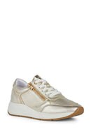 Geox Women's Beige Cristael Lace-Up Metallic Leather Sneaker | Derimod Geox Women's Beige Cristael Lace-Up Metallic Leather Sneaker | Derimod