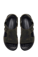 Male Khaki Nubuck Leather Sandals | Derimod Male Khaki Nubuck Leather Sandals | Derimod