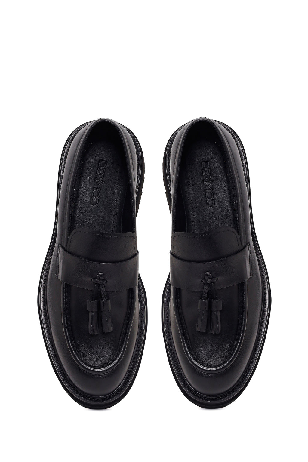 Erkek Siyah Püsküllü Deri Casual Loafer