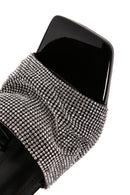 Women's Black Stone Thin Heeled Slippers | Derimod Women's Black Stone Thin Heeled Slippers | Derimod